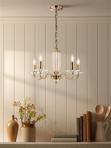 (image for) Laura Ashley Carson 5lt Chandelier Cut Glass & Antique Brass